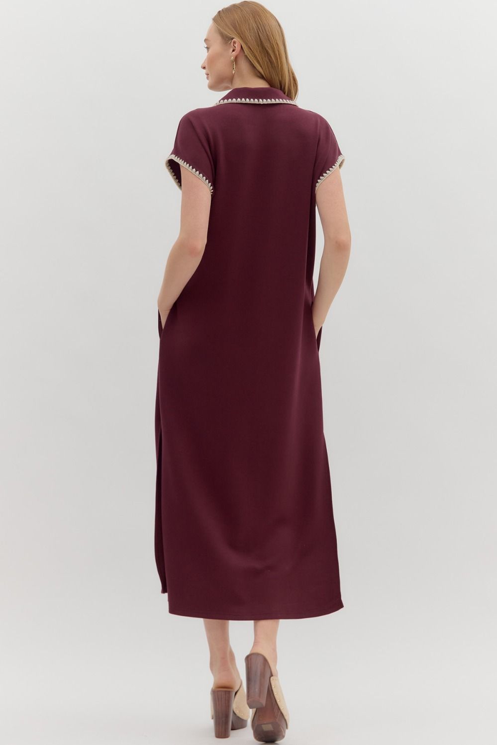 Plum blanket stitch detail dress