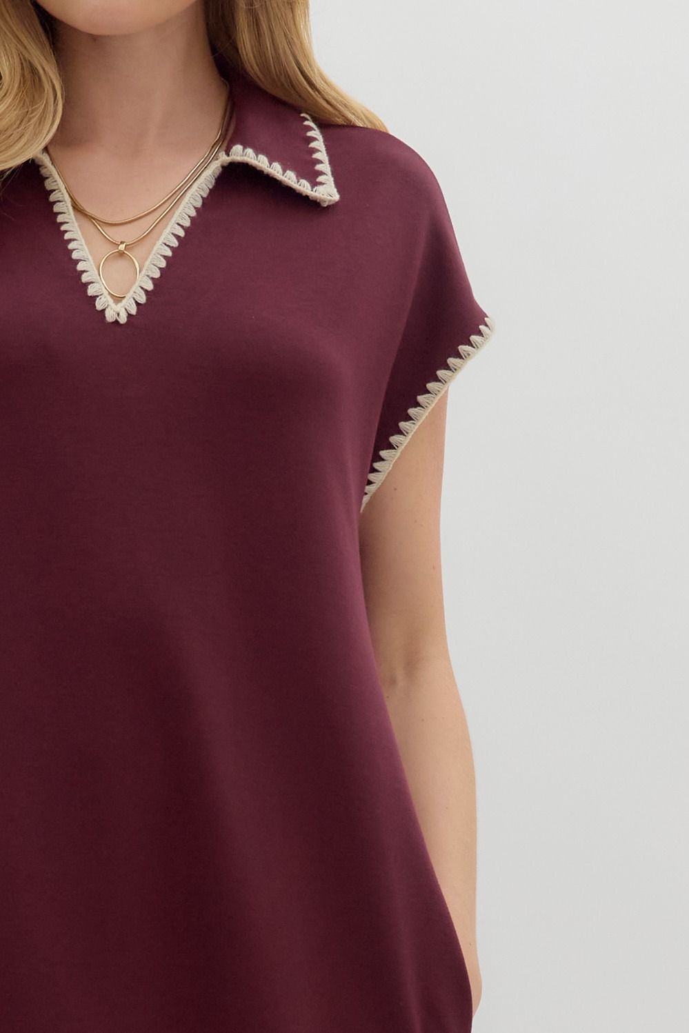 Plum blanket stitch detail dress