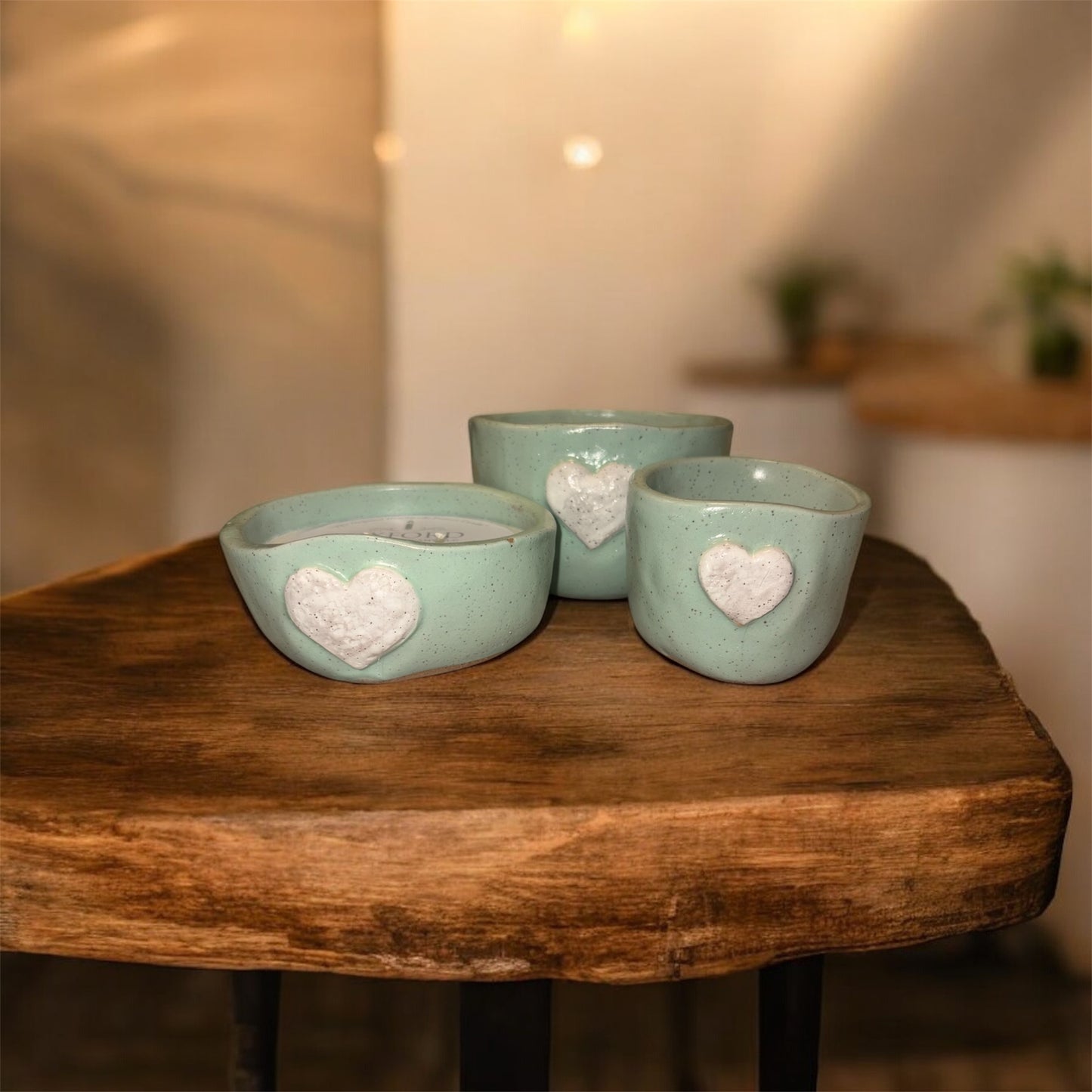 Green Heart Pottery Candles