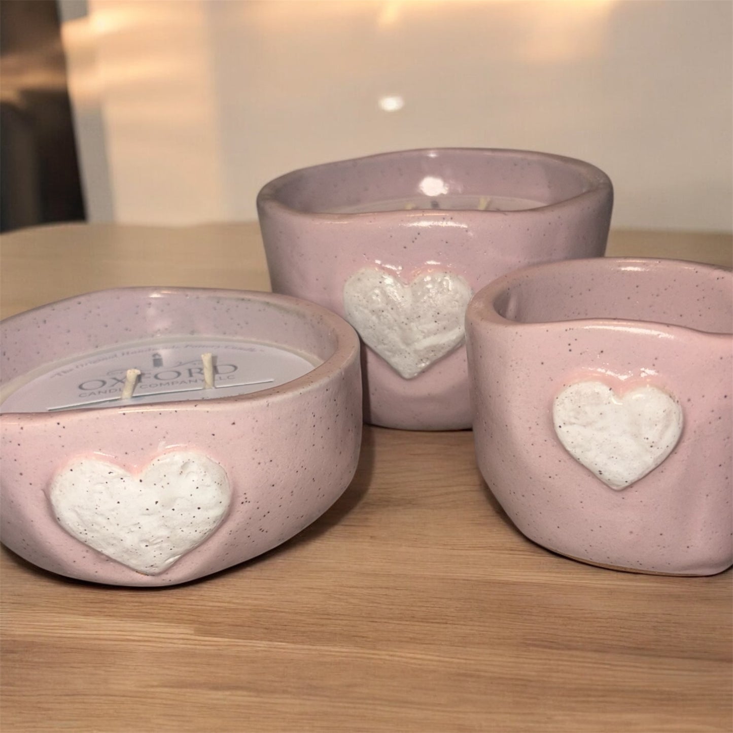 Pink Heart Pottery Candles