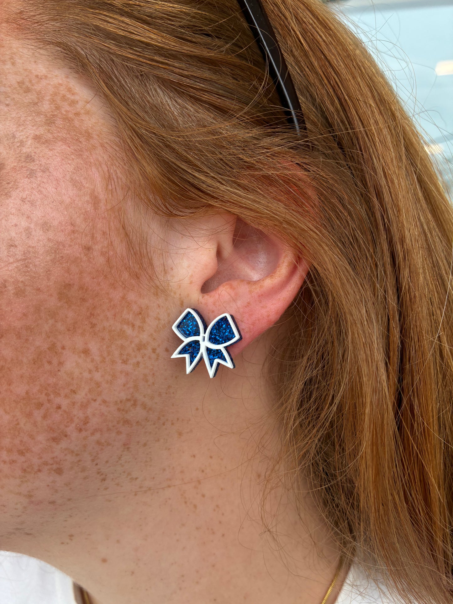 Blue and White Bow Stud Earrings