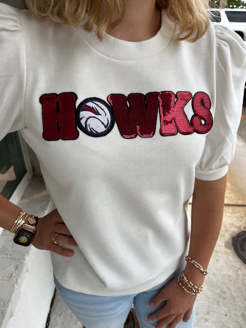 Hawks White Puff Sleeve Round Neck Top