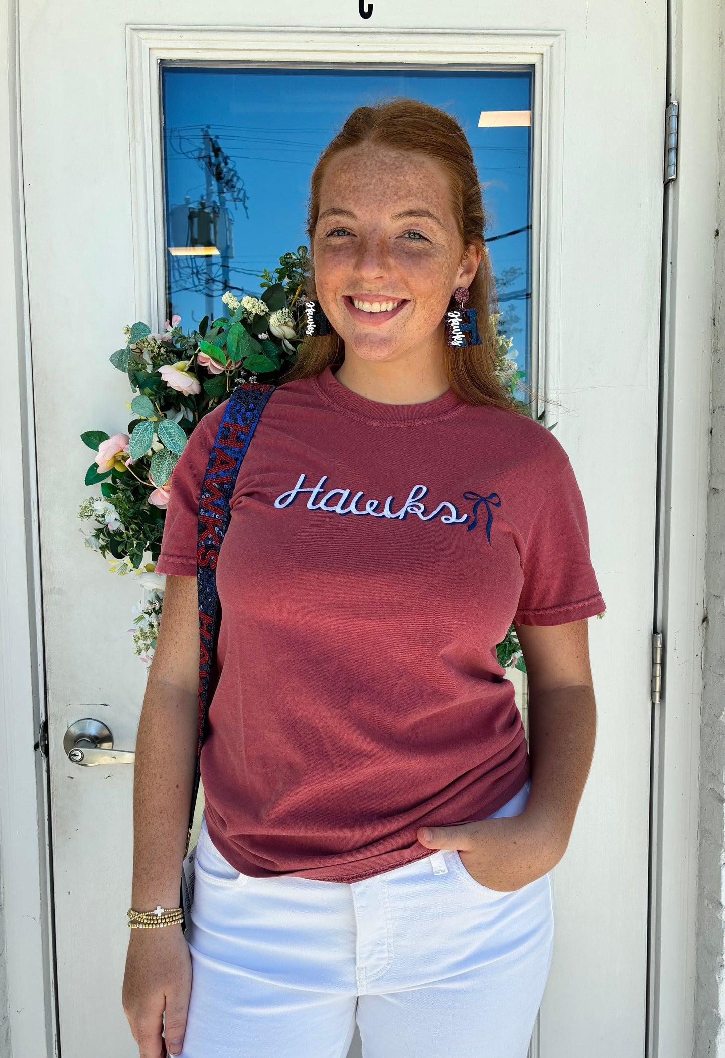 Hawks Embroidered T Shirt with Bow