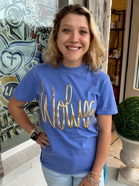 Wolves Jumbo Cursive Metallic Puff T shirt