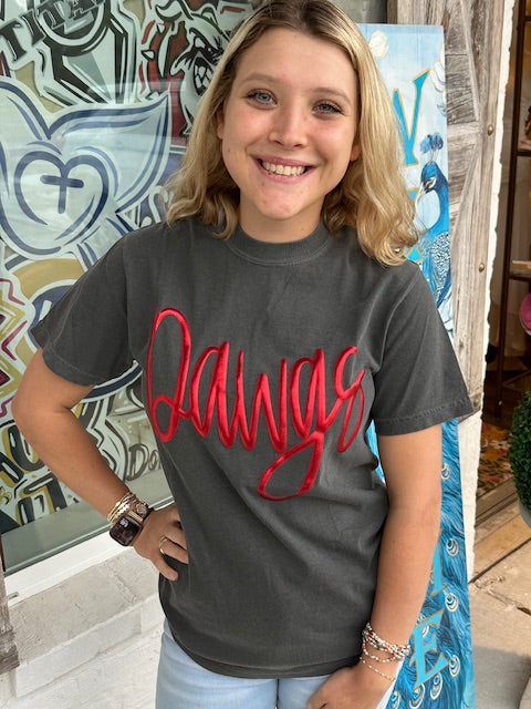 FHS DAWGS Jumbo Cursive Metallic Puff T shirt