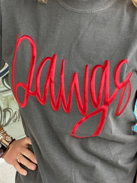 FHS DAWGS Jumbo Cursive Metallic Puff T shirt