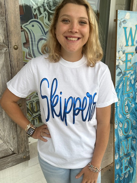 Skippers Jumbo Cursive Metallic Puff T shirt