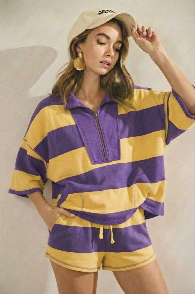 Vintage Game Day Stripe Shorts Set