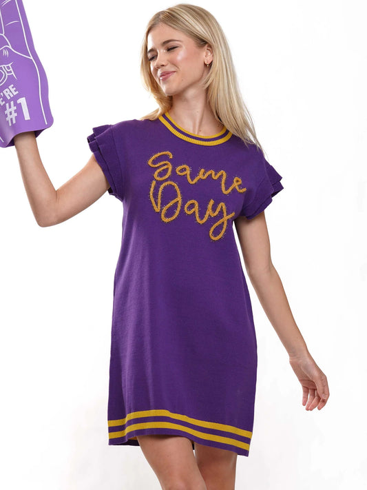 Game Day Ruffled Sleeve Knit Dress