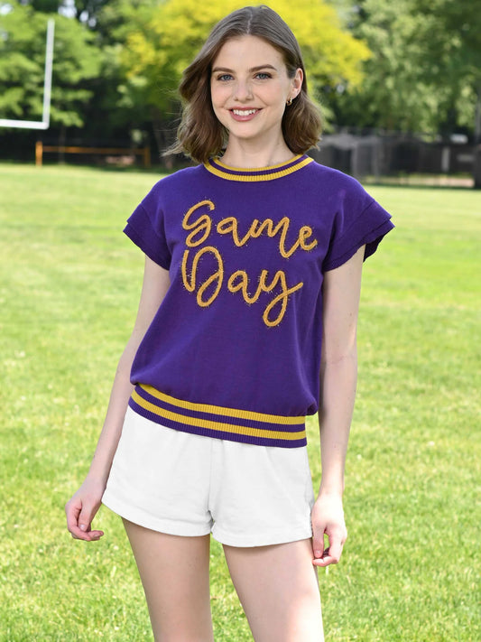 The Kathleen Game Day Ruffle Sleeve Knit Top