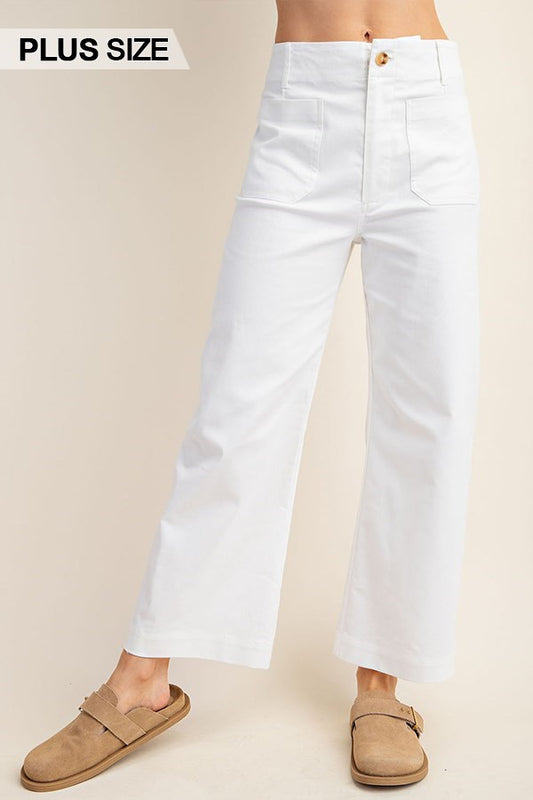 Off White Ankle Cropped Summer Pants - Curvy