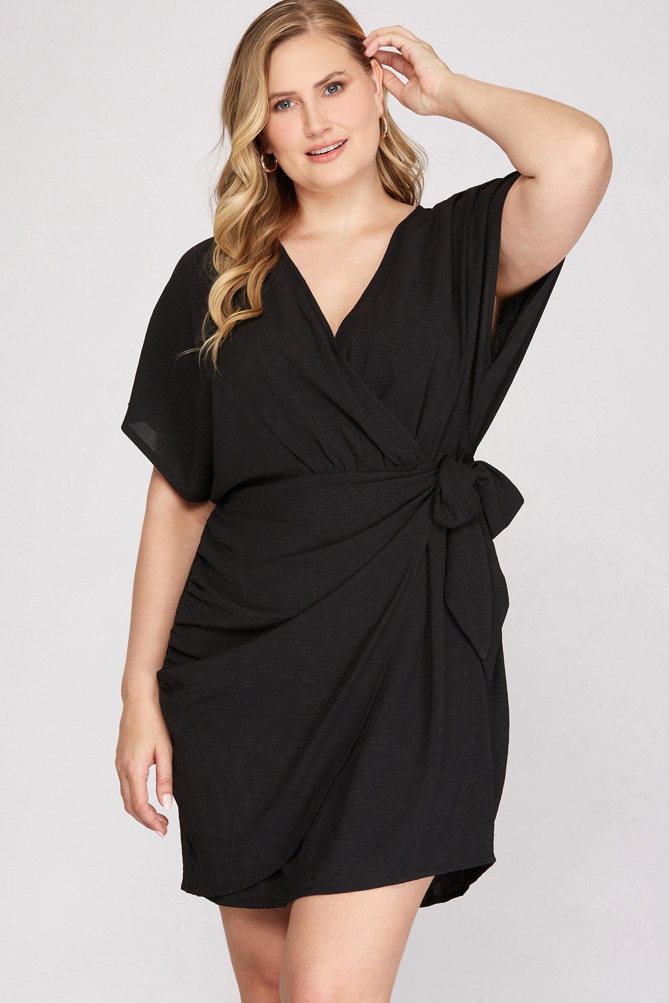 Size 1 X - SALE 50% off DOLMAN SLEEVE SURPLICE WOVEN DRESS WITH SIDE TIE