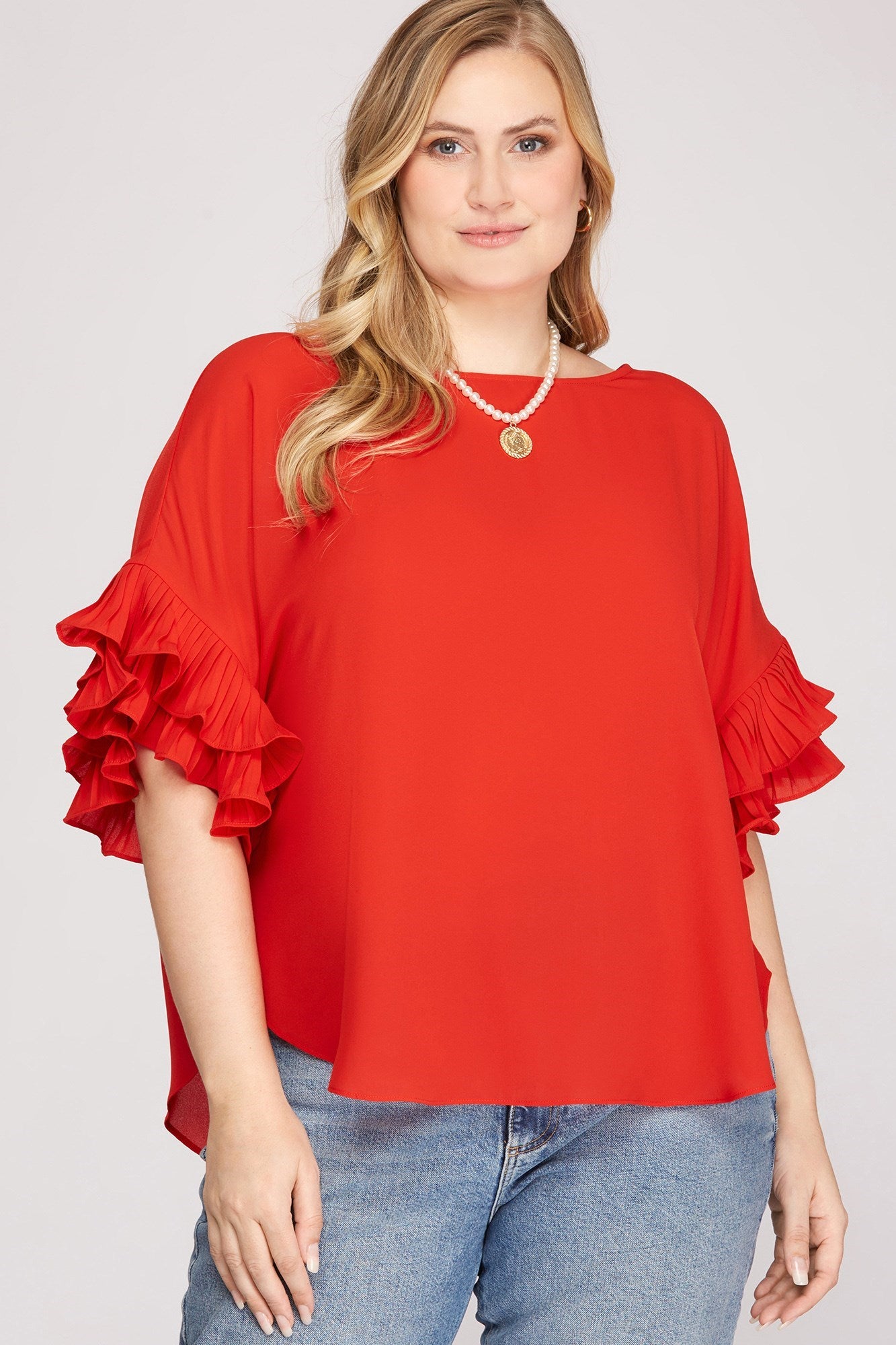 Black Pleated Ruffle Sleeve Top