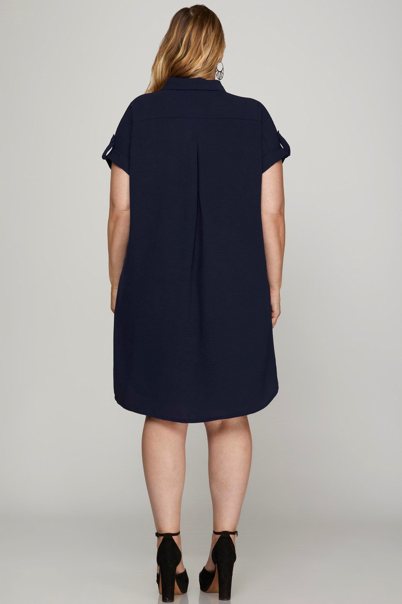 Black Button Up Shirt Dress w Pockets