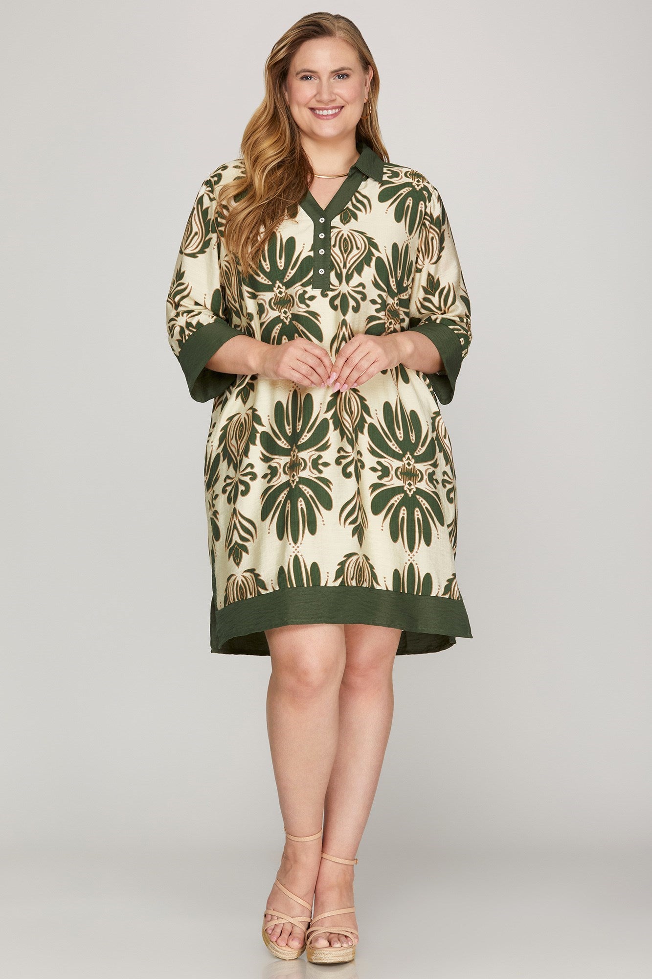 Half sleeve printed mini dress with pockets - The Curvy Collection