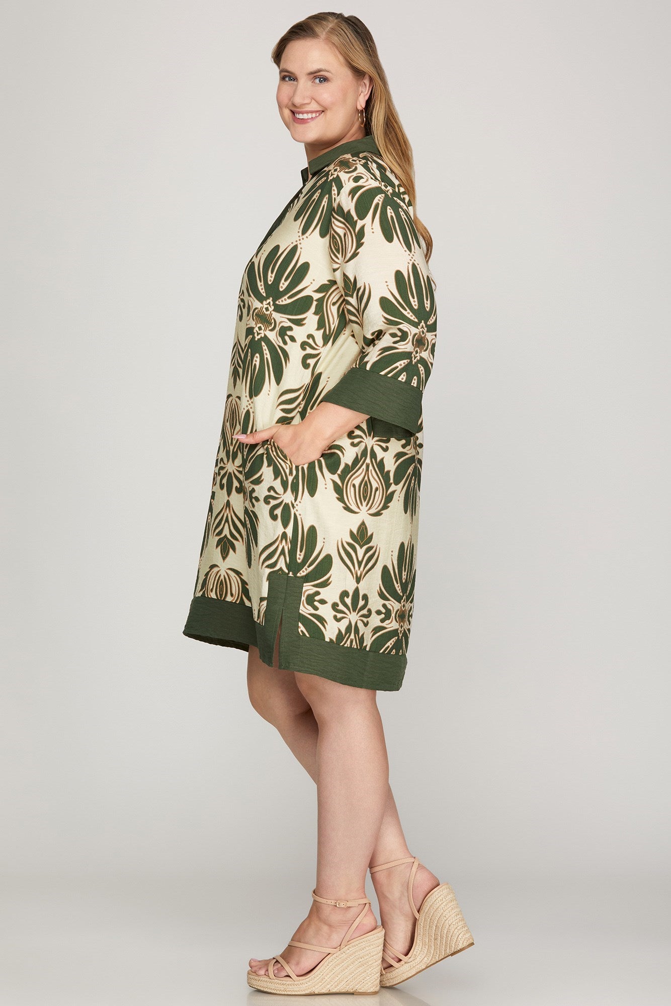 Half sleeve printed mini dress with pockets - The Curvy Collection