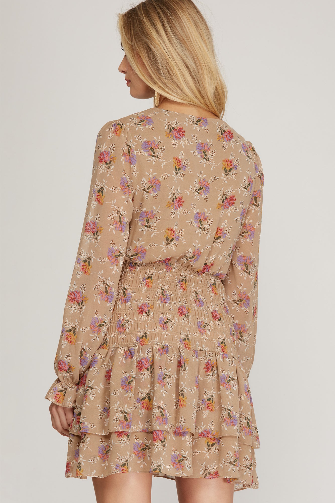 SALE 50% off Floral Smocked Dress - Lt. Taupe