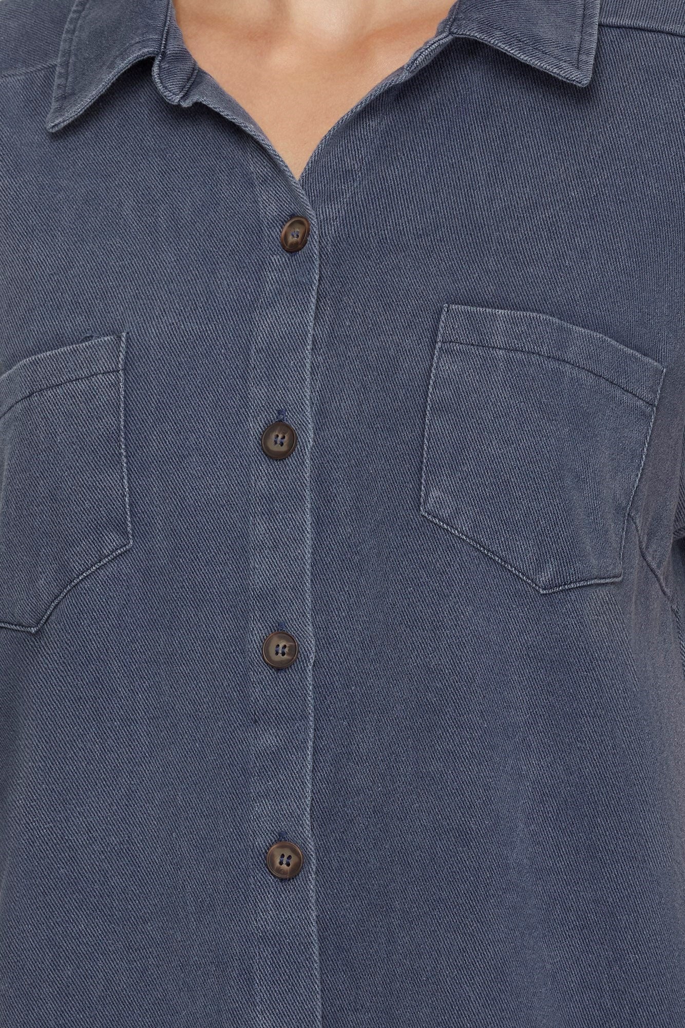 Button Down Washed Denim Twill Dress w Pockets