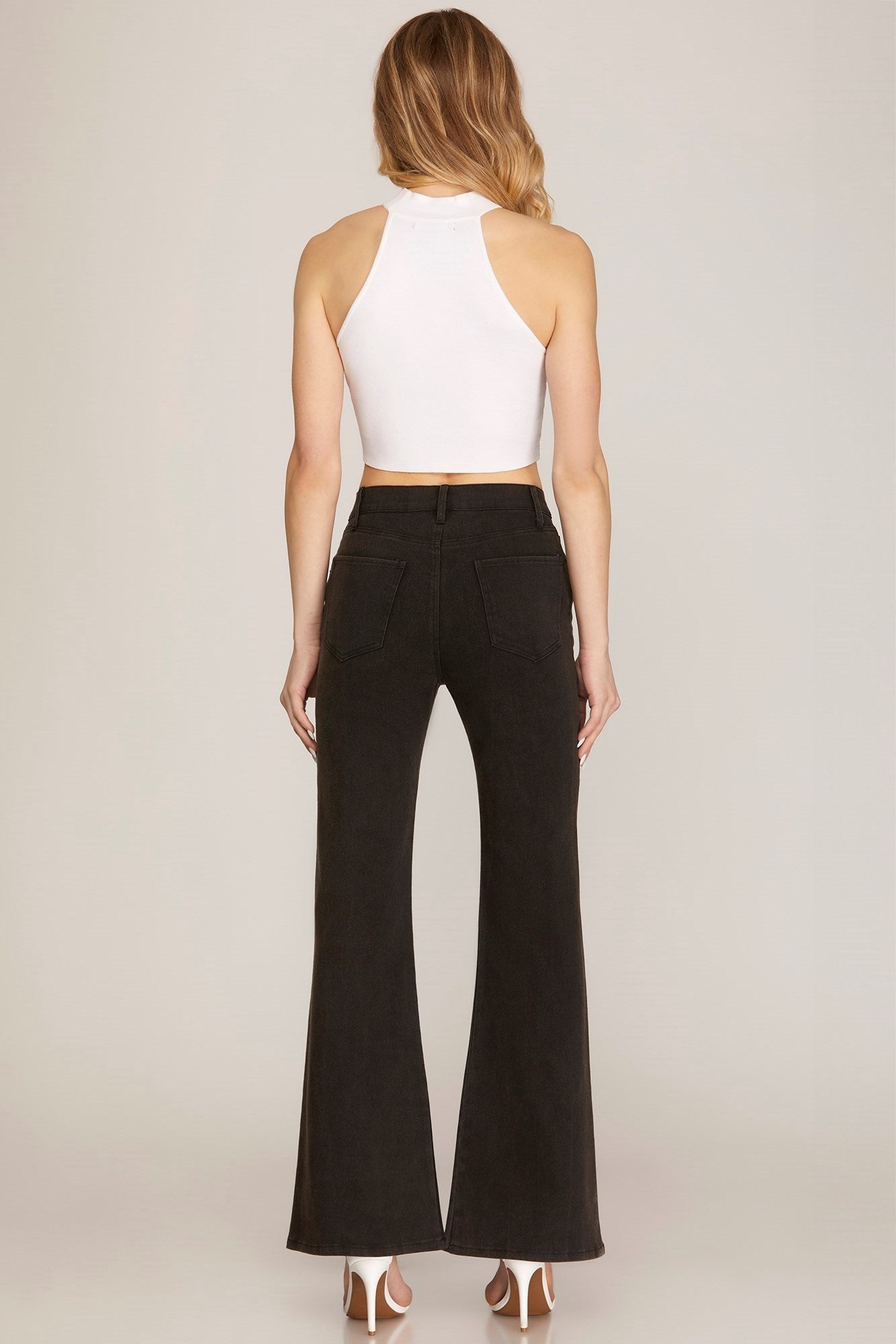 High Rise Boot Cut Twill Pants White and Black