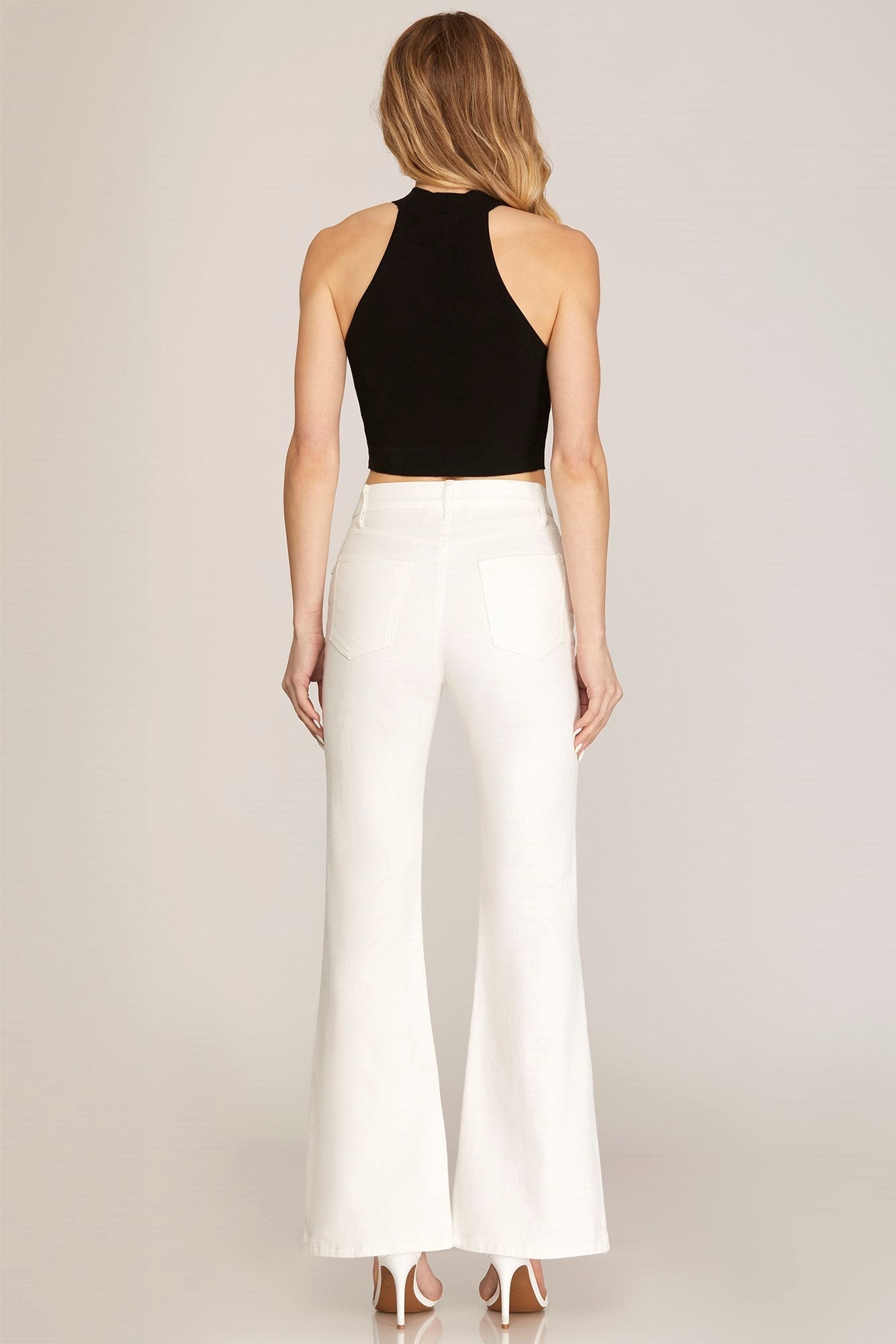 High Rise Boot Cut Twill Pants White and Black