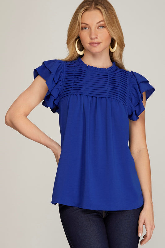 Royal Blue Pleated York Woven Top