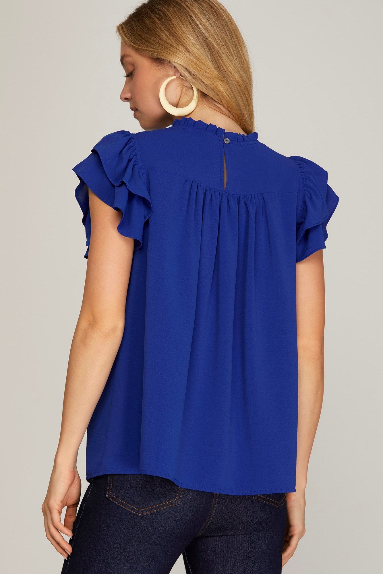 Royal Blue Pleated York Woven Top