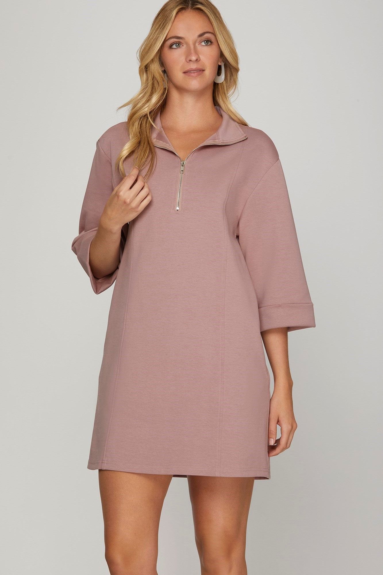 Mauve Pink Short Sleeve 1/2 zip Dress