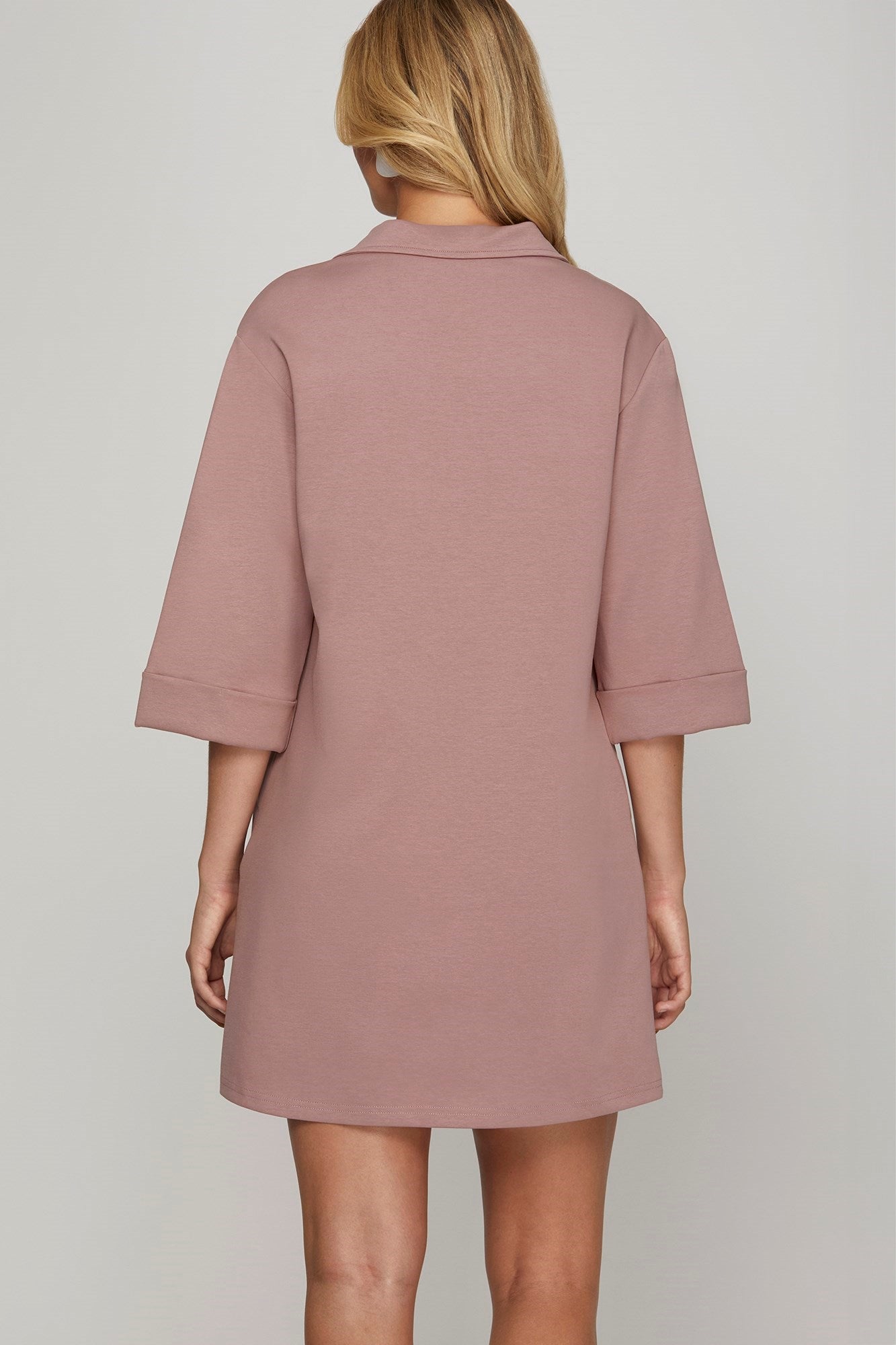 Mauve Pink Short Sleeve 1/2 zip Dress