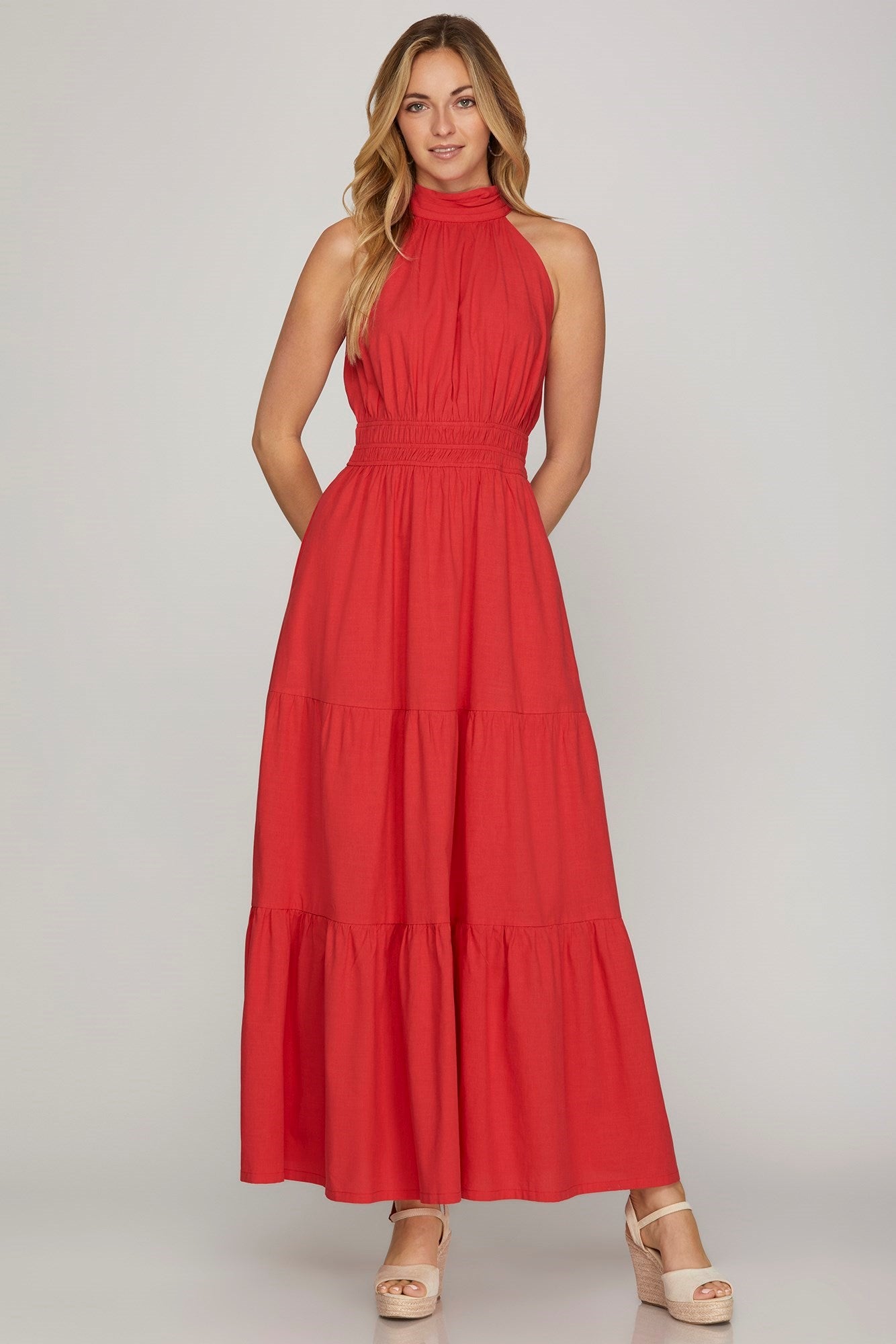The Scarlett Halter Tiered Maxi with Pockets The Royal Peacock The Scarlett Halter Tiered Maxi with Pockets The Royal Peacock