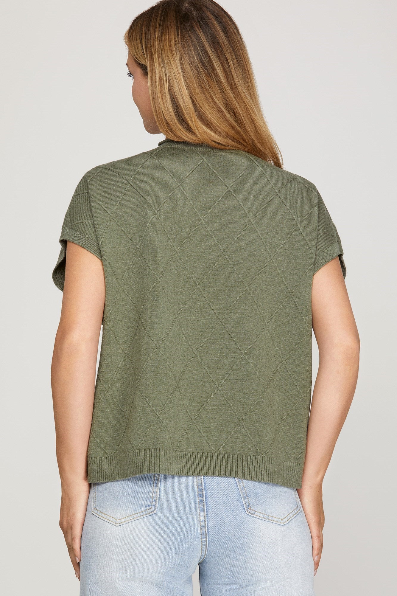 Olive Drop Shoulder Mock Neck Sweater