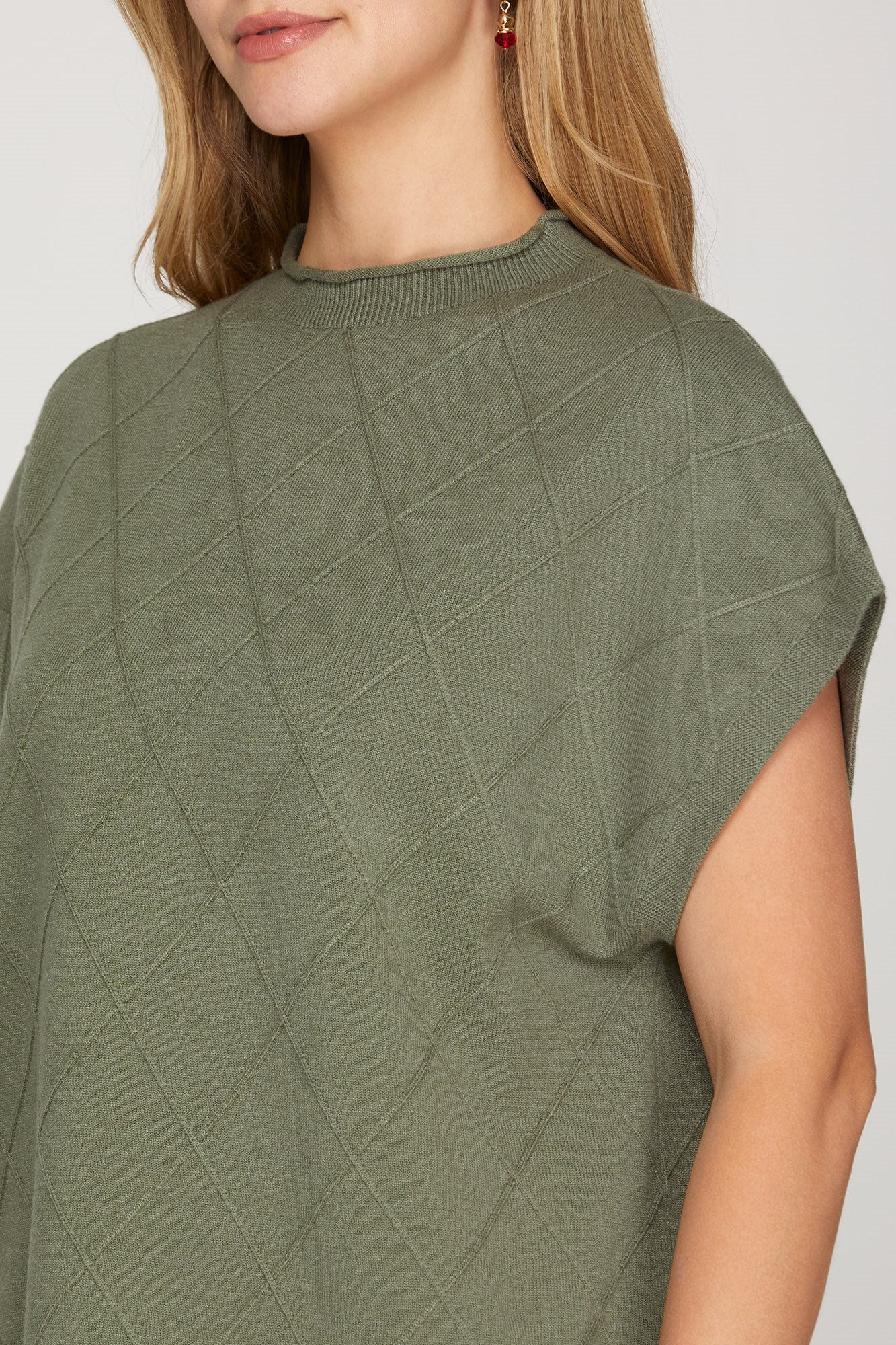 Olive Drop Shoulder Mock Neck Sweater