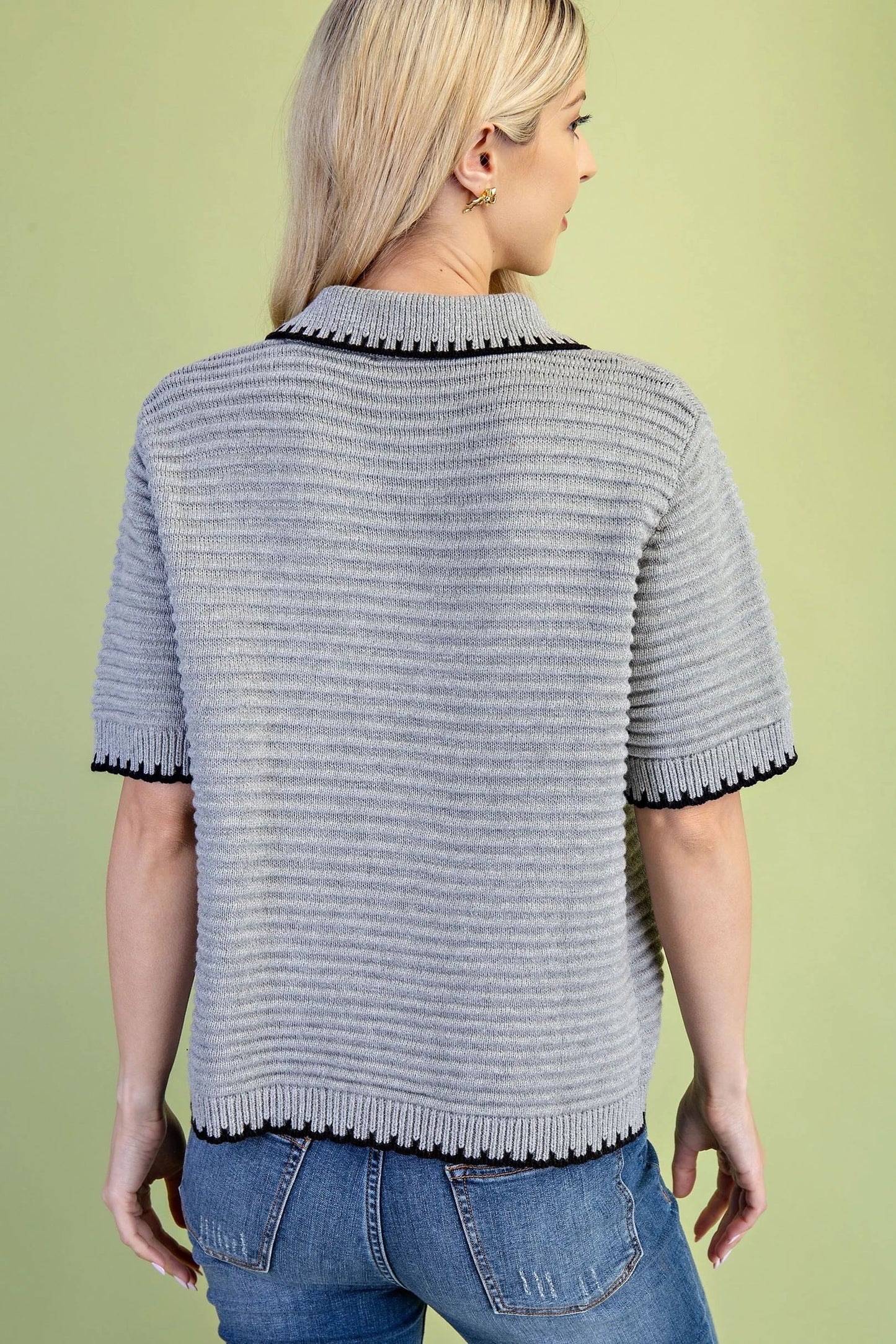 Grey Textured Knit Button Front Cardigan