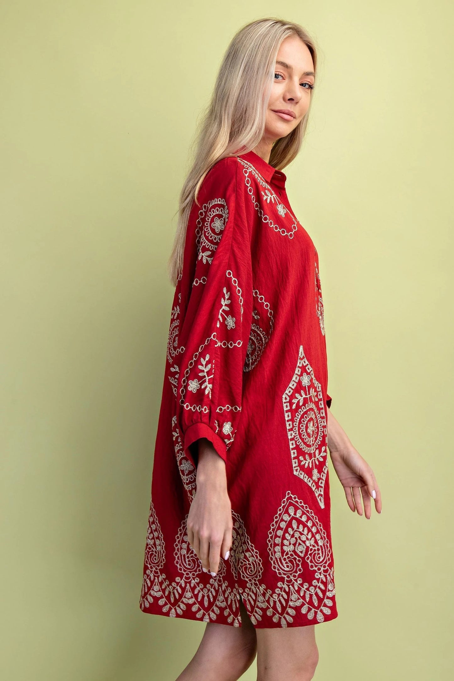 Crimson Dolman Sleeve Shirt Dress