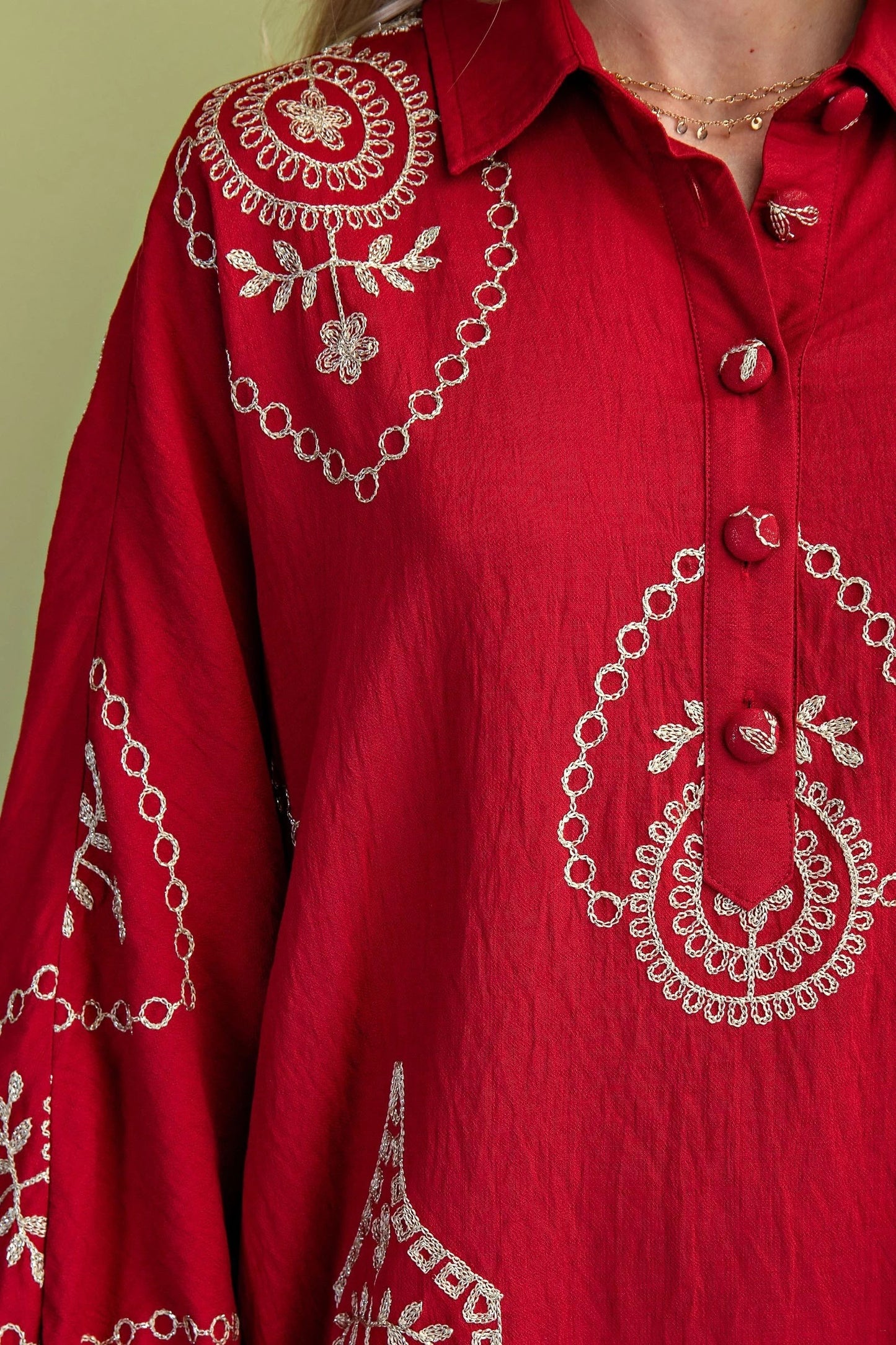 Crimson Dolman Sleeve Shirt Dress