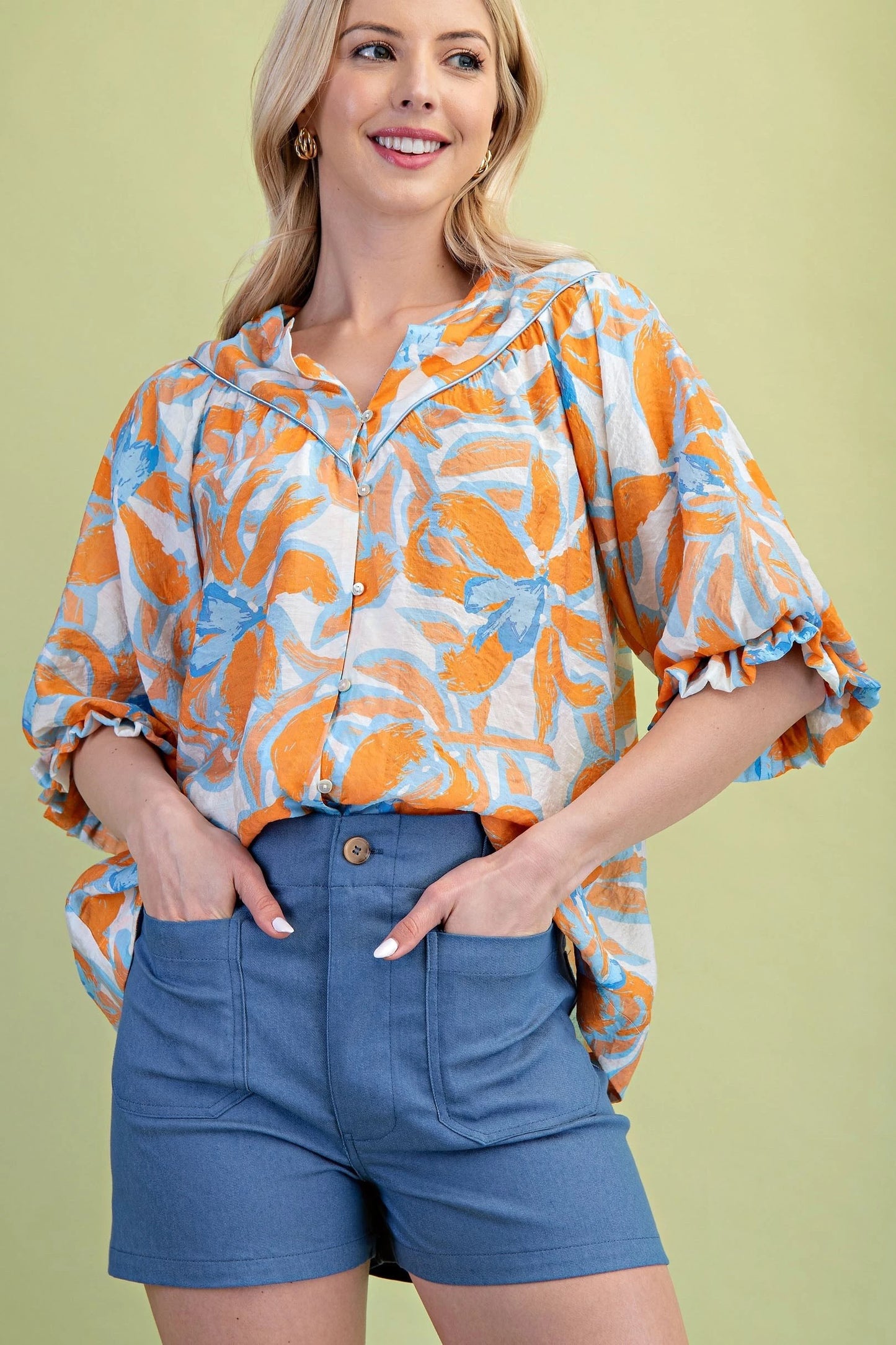 High Waisted Shorts with Pockets -Denim Blue