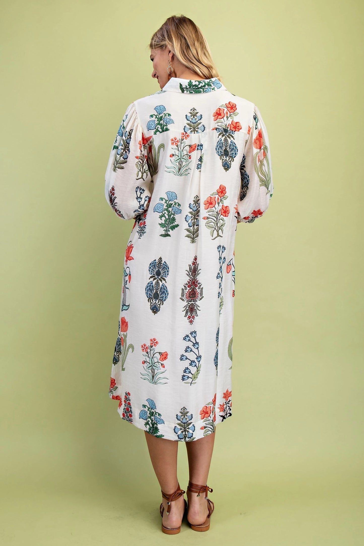 White Floral Shirt Dress with Waist Tie