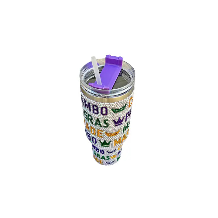 Mardi Gras Rhinestone Tumbler 40 oz