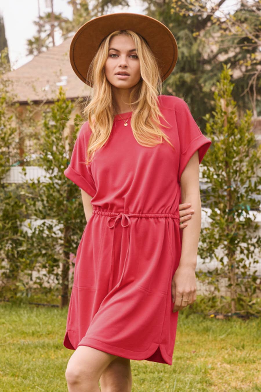 Modal Like Pique Knit Jersey Mini Dress