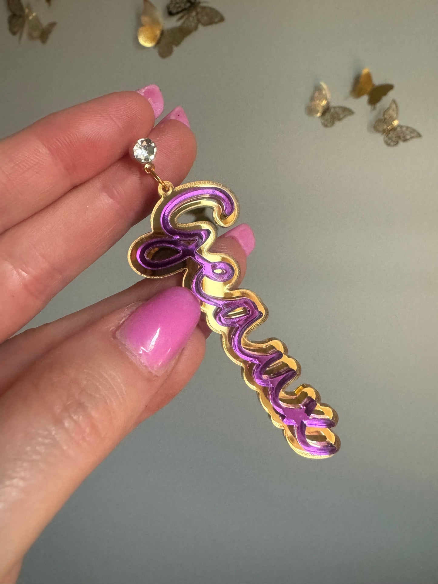 Gold Acrylic Geaux Louisiana State LSU Tigers Earrings