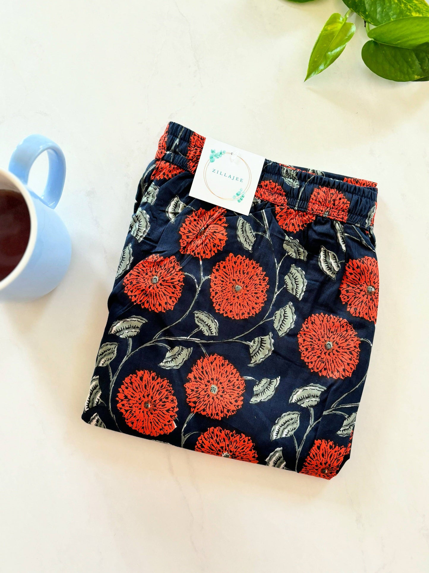 Cotton Pajama Pants Women - Midnight Marigold
