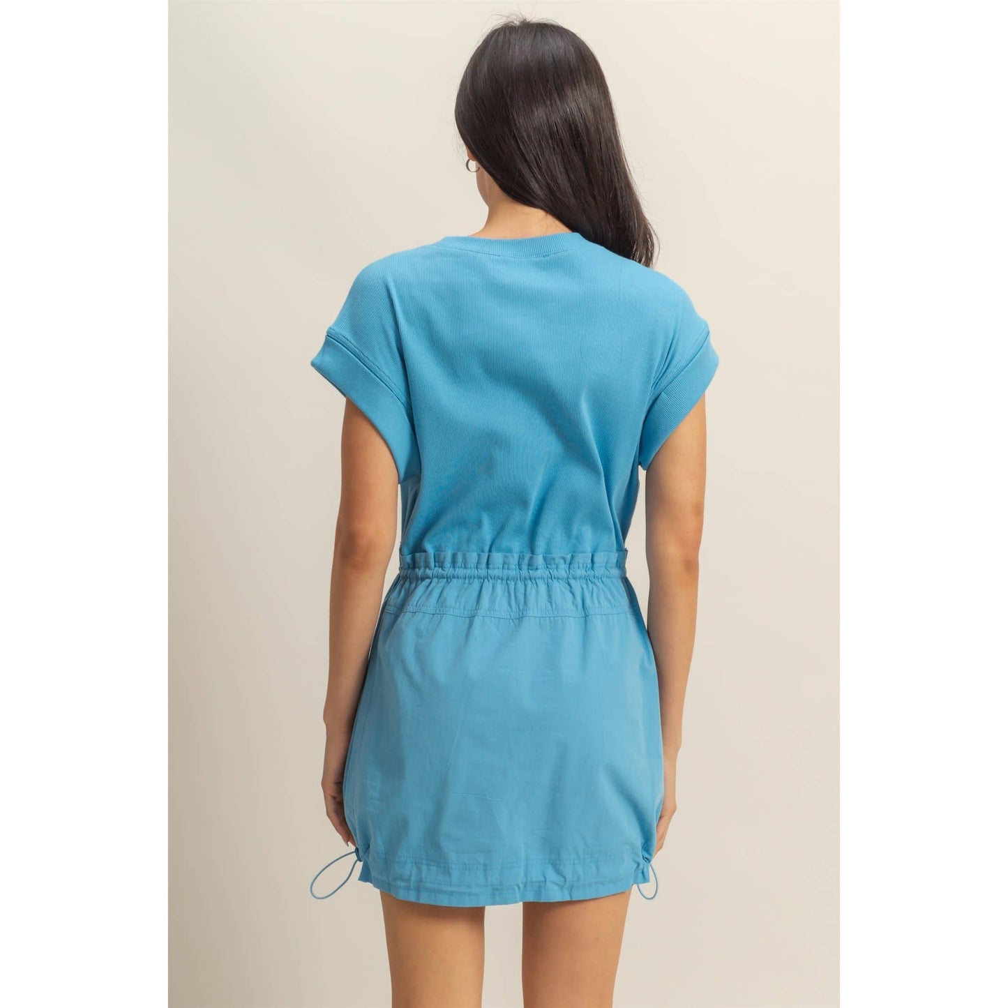 Short Sleeve Elasticized Waist Mini Dress