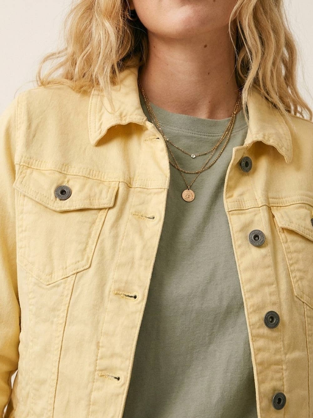 Butter Yellow Denim Jacket with Button-Front