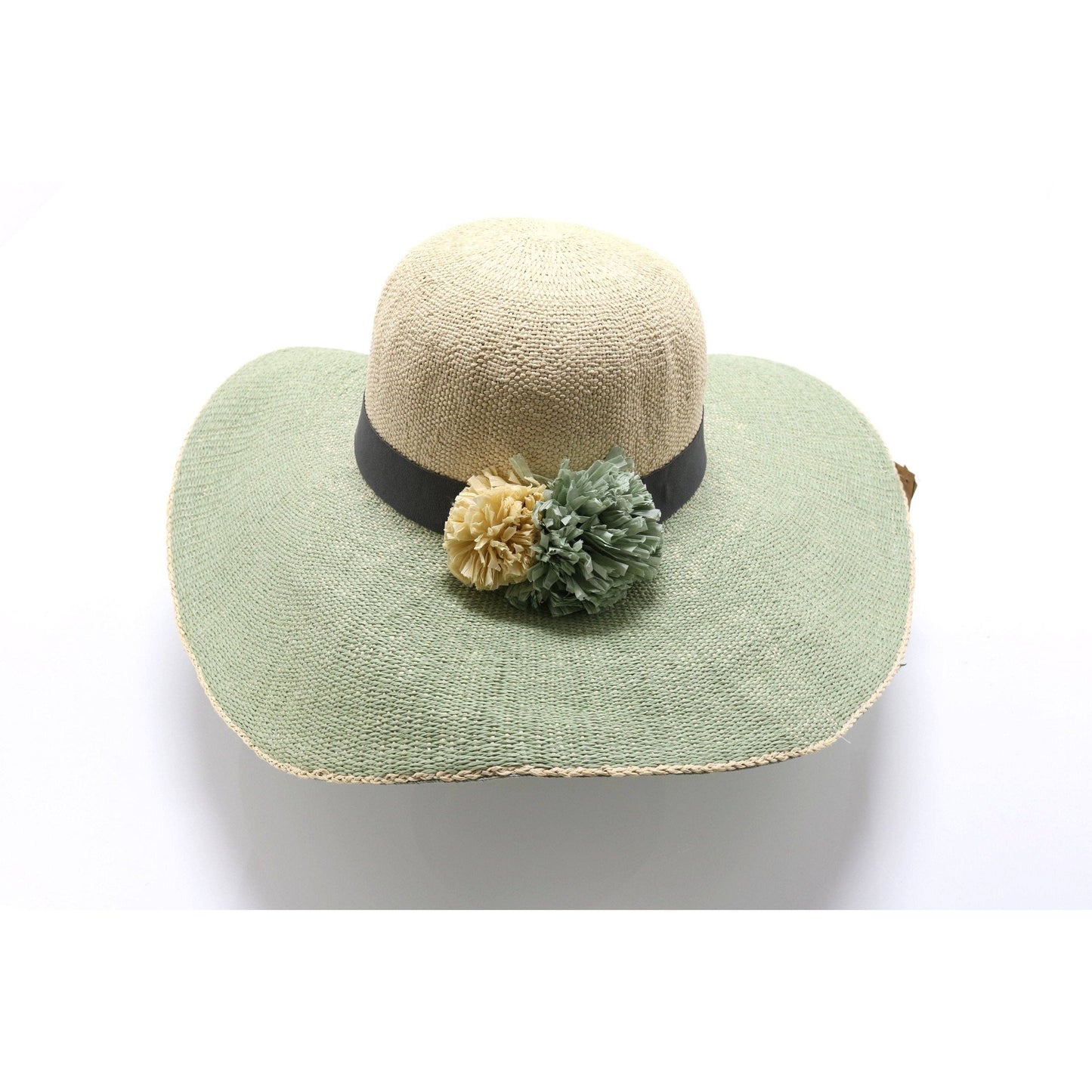 Big Colored Brim Straw Hat with Pom Accent ST2020