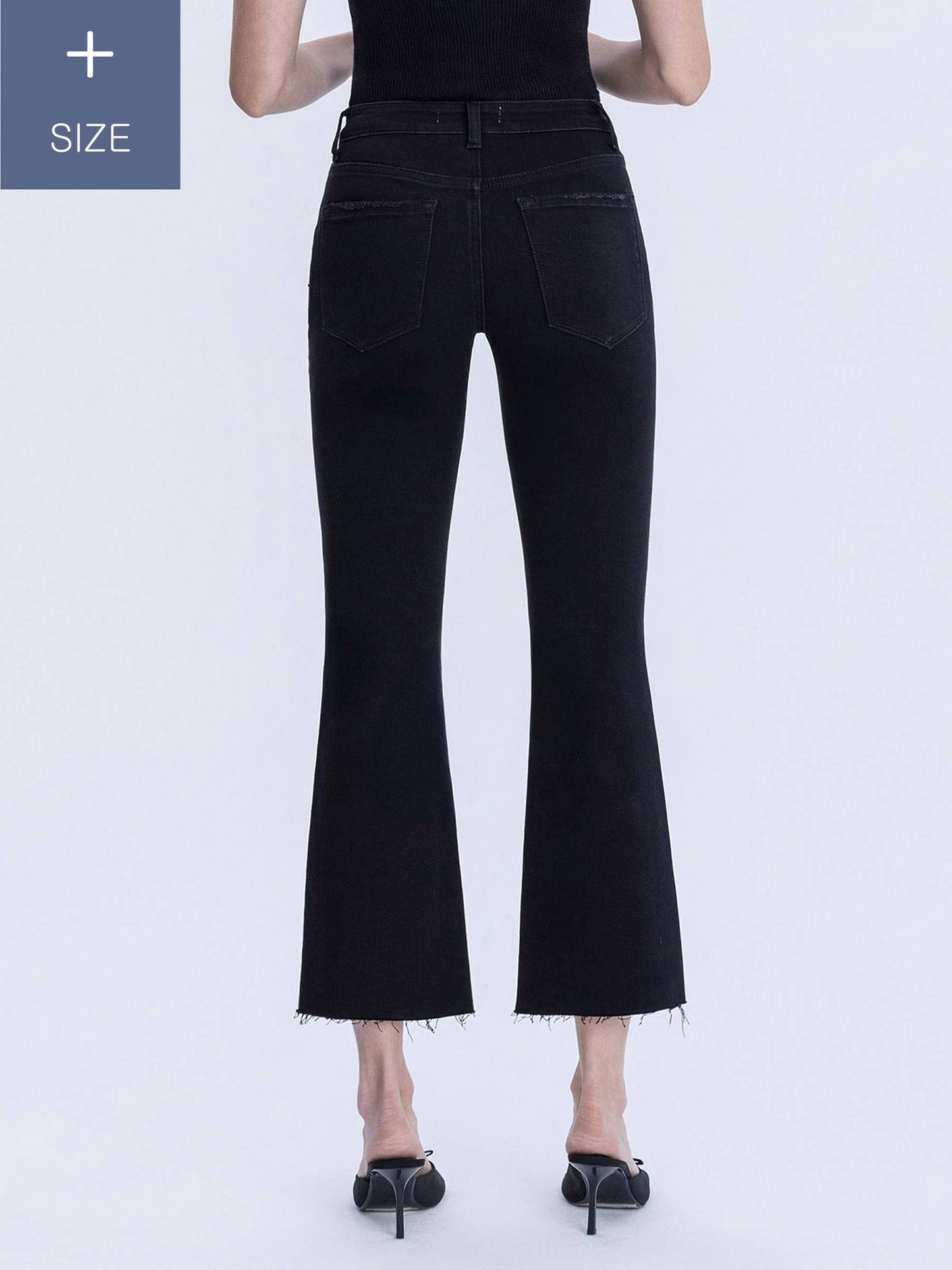 Black Mis Rise Raw Hem Bootcut Jeans -Curvy