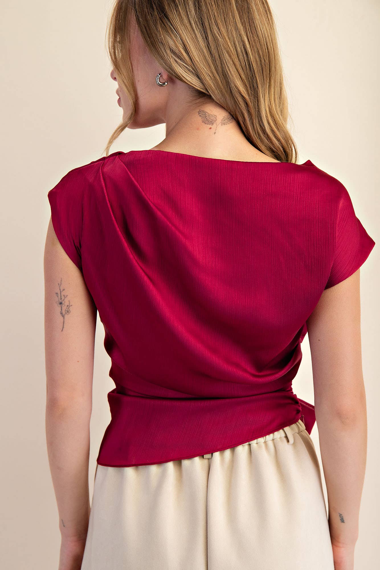 Boat Neck Waist Tie Blouse