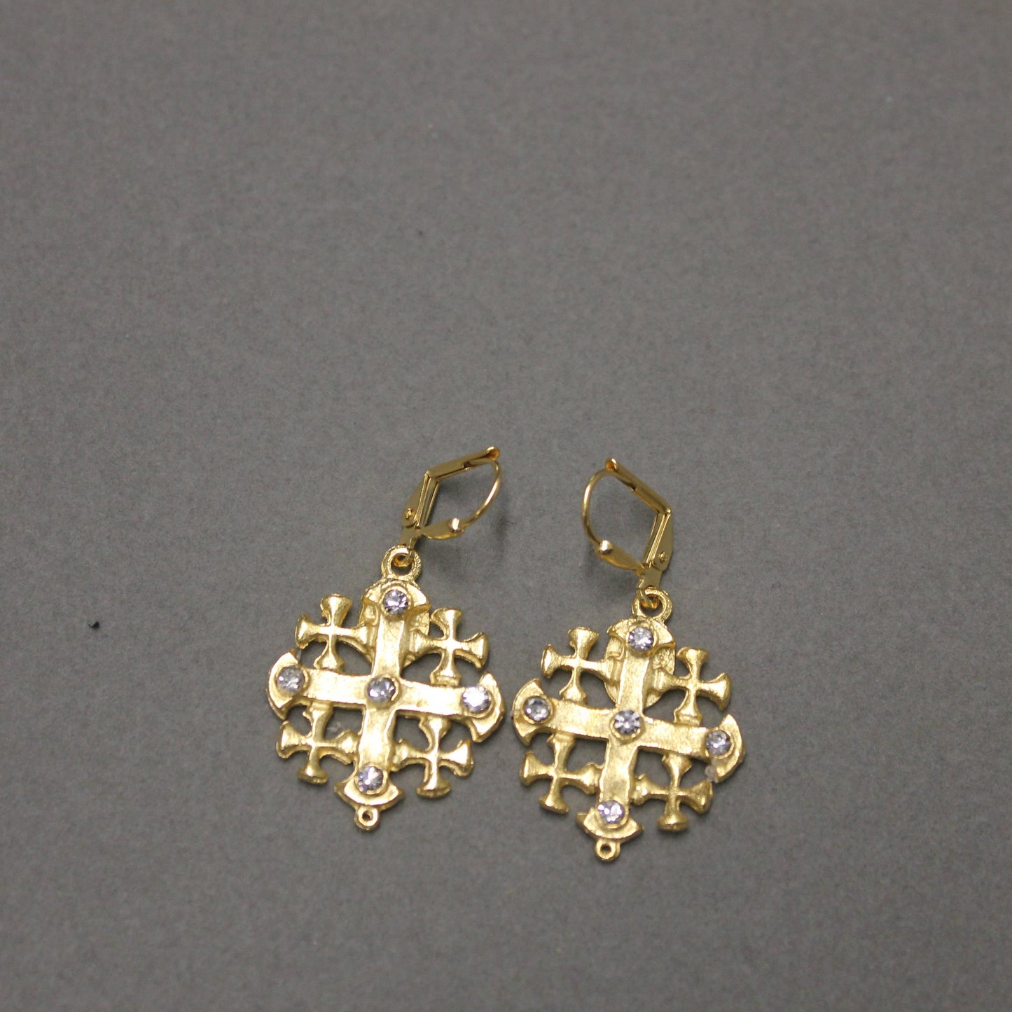 Gold and Pearl Jerusalem Cross Earrings