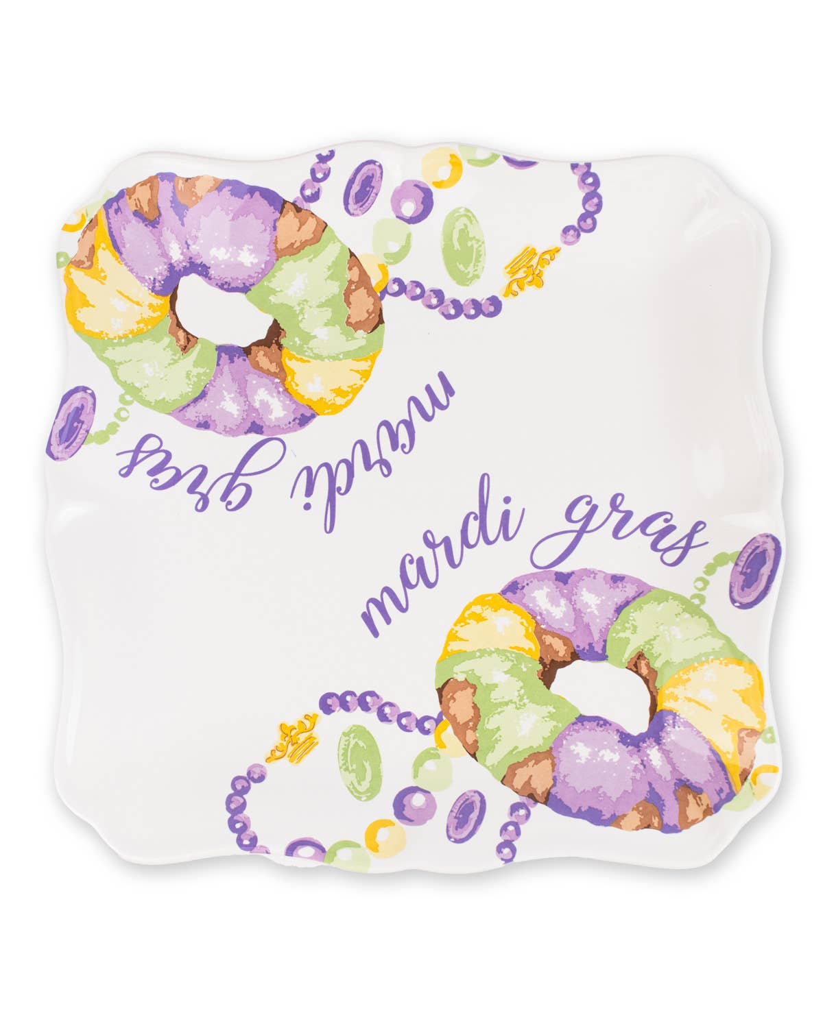 Mardi King Cake Square Platter White/Multi 11.5x11.5