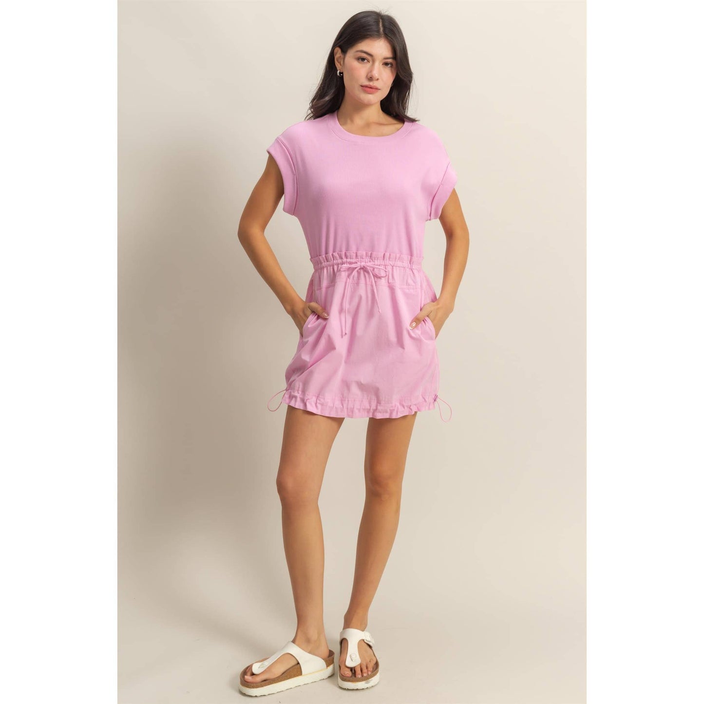 Short Sleeve Elasticized Waist Mini Dress