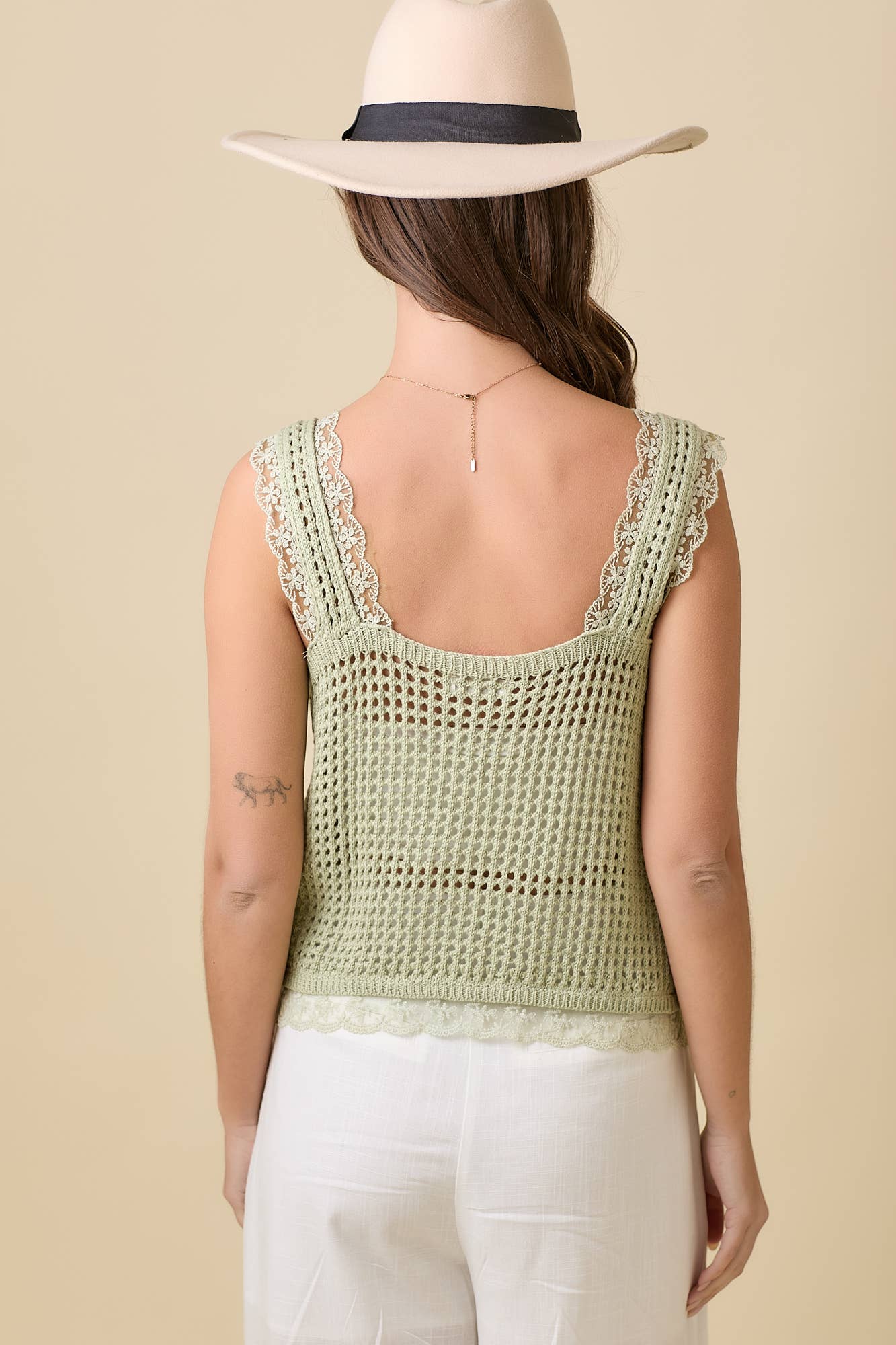 Crochet Vest Top With Front Tie Straps And Lace