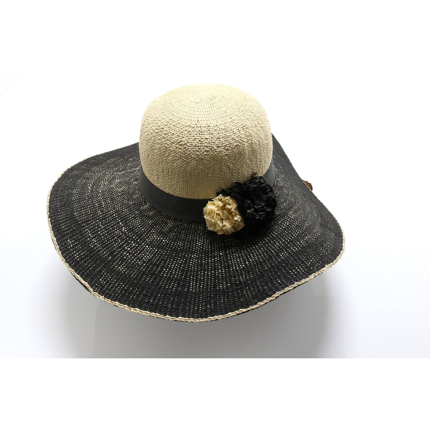 Big Colored Brim Straw Hat with Pom Accent ST2020